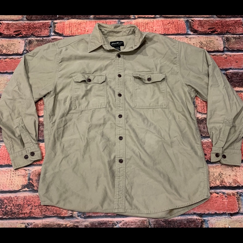 Eddie Bauer Tan Heavy Button Down Shirt Size M